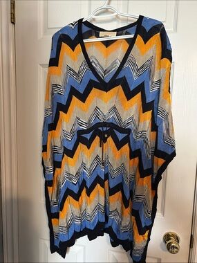 Michael Kors Blue, Orange & Black Chevron Knit Wrap